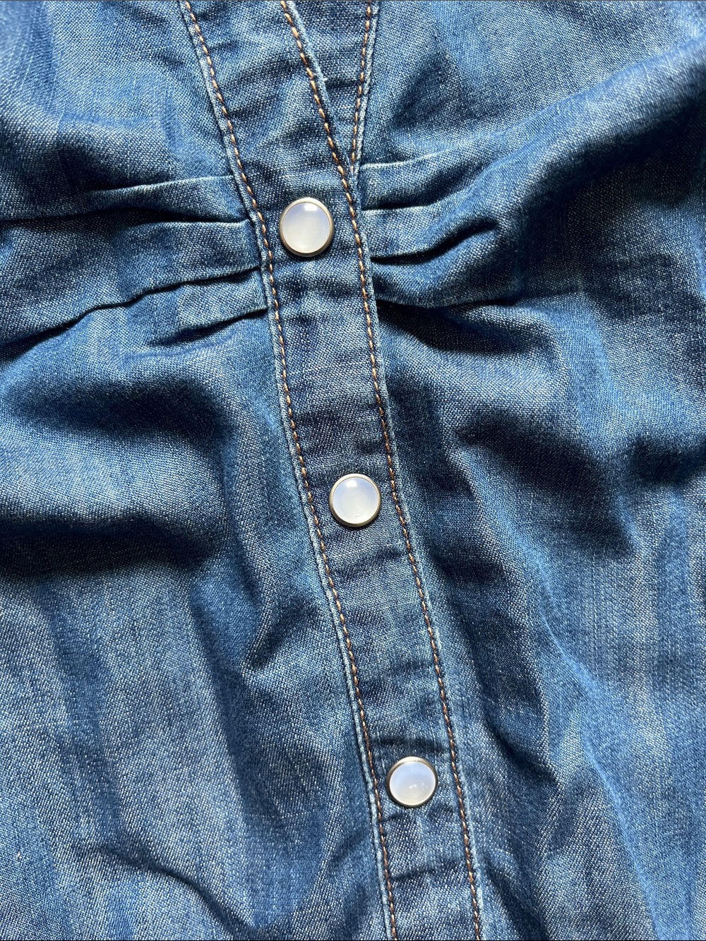 VERONICA BEARD Porta Chambray Ruched Denim Button-Up Shirt Smocked 3/4 Sleeves - Picture 5 of 8